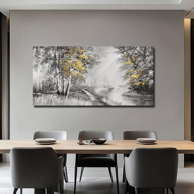SOUGUAN Misty Forest Wall Art/Living Room Wall Decorations/Black Art 24 x 48 Inch/Plant Oil Painting for Bedroom Kitchen Office Home Decor