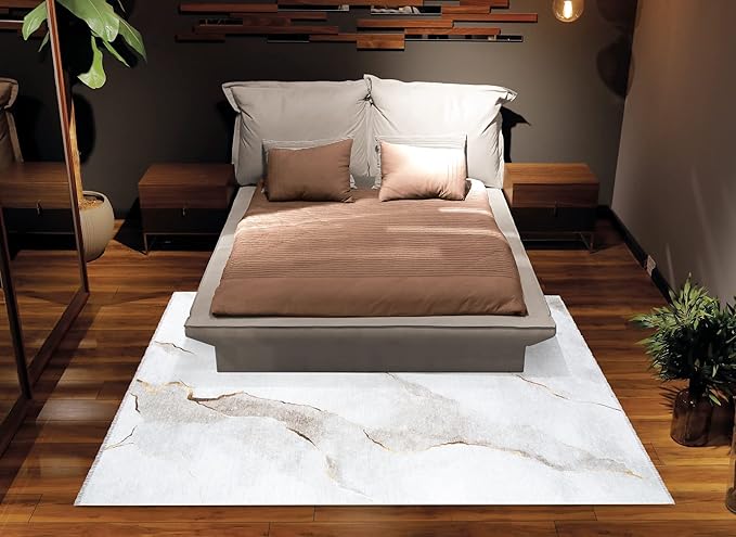 Bloom Rugs Caria Washable Non-Slip 4x6 Rug - Ivory/Gold Modern Abstract Area Rug for Living Room, Bedroom, Dining Room, and Kitchen - Exact Size: 4' x 6'