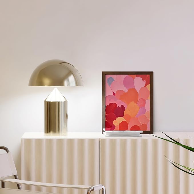 HAUS AND HUES Colorful Abstract Wall Art - Minimalist Retro Picture for Living Room Decor, Red and Pink Modern Wall Art Painting (Petals 1, Walnut Frame, 8x10)