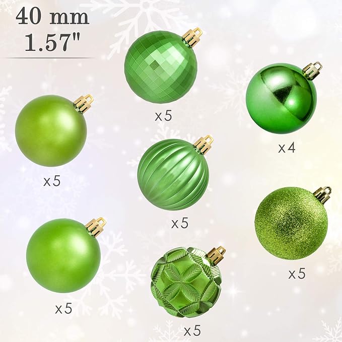 AMS 34ct Christmas Ball Mini Ornaments Party Decorations Shatterproof Festival Pendant Hangings for Xmas Tree Decor(1.57''/40mm,Green)
