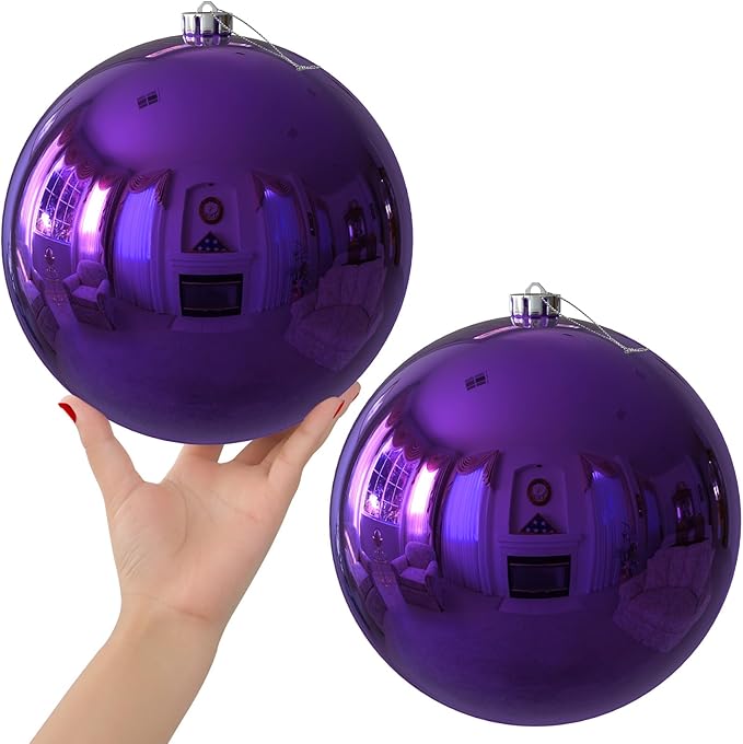 Purple 8.0" Extra Large Christmas Balls Ornaments - Christmas Tree Decorations Shatterproof Shiny Hanging Balls for Birthday Holiday Wedding Decorations Set of 2pcs