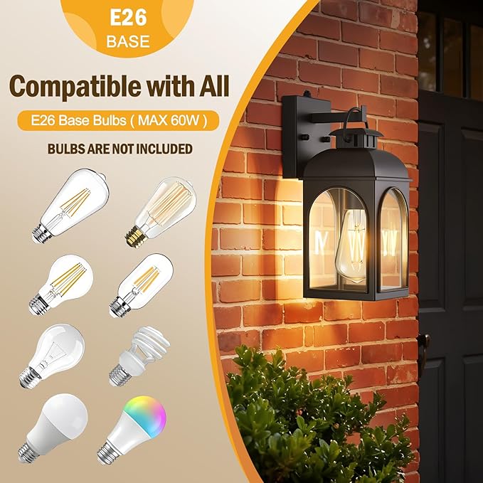 Dusk to Dawn Outdoor Lighting, Black Porch Lights Outdoor Light House Wall Mount Fixture Waterproof Lamp Exterior Lantern Fixture Outside Wall Sconces for Patio Garage Doorway