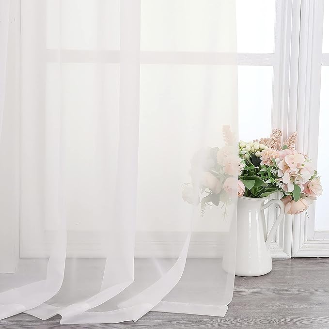 Lecloud Ivory Sheer Curtain Panels 72 Inch Length, Light Filtering Window Curtain Drapes Treatment for Living Room, Breathable Rod Pocket Sheer Curtains for Bedroom, 2 Panels, Each 40" Wx72 L