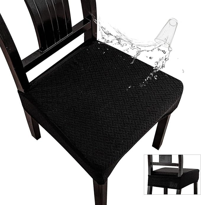 Genina Waterproof Seat Covers for Dining Room Chair Covers Waterproof Dining Chair Covers (6 PCS-Rear-Covered, Black)