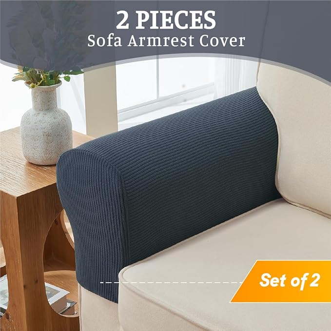 Sectional Couch Covers for Sofa Cushion L Shaped Couch Cover Washable Soft Couch Cushion Covers Stretch Sofa Slipcovers(2-Piece for Sofa Armrest Cover, Dark Grey)