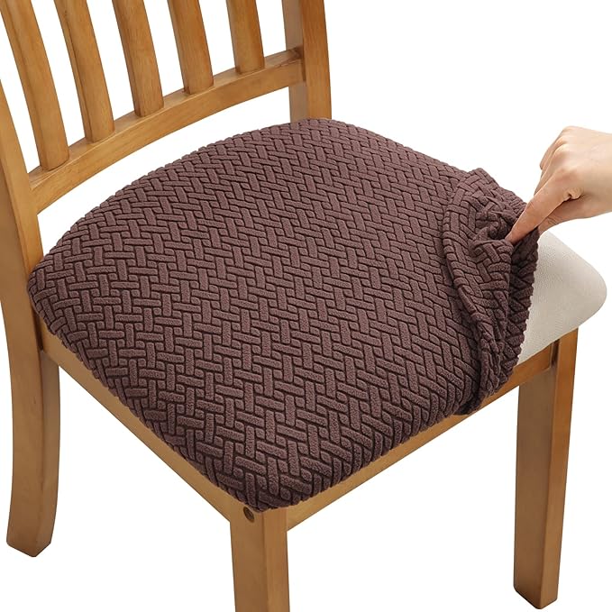 Fuloon Stretch Seat Cushion Covers 4 PCS, Washable Chair Seat Slipcover Chair Cover Dining Room for Hotel, Ceremony, Banquet Wedding Party (Chocolate, 4)