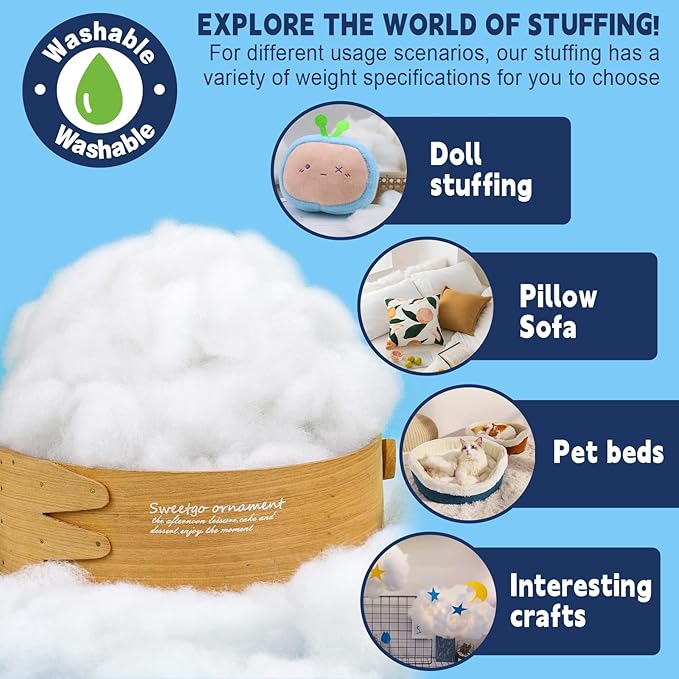 Bupete 4.18lb/1900g Pillow Stuffing, (1.8oz~4.18lb) Pillow Stuffing for Couch Pillows, Stuffing for Stuffed Animal Crafts, Pillows Filling Stuffing, Poly Filling Stuffings, Cushions Stuffing