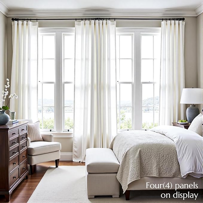 jinchan Linen Blend Curtains 90 inch Length 2 Panels for Bedroom Living Room, Light Filtering 50 inch Wide Farmhouse Drapes with Rod Pocket Back Tab(50W x 90L, Off White)