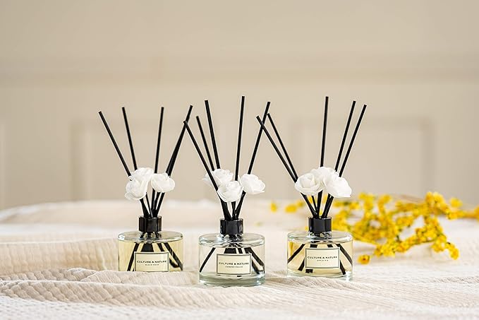 CULTURE & NATURE Reed Diffuser Set 6.7oz (200ml) Summer Peach Scented Diffuser with Sticks Home Fragrance Reed Diffuser for Bathroom Shelf Decor