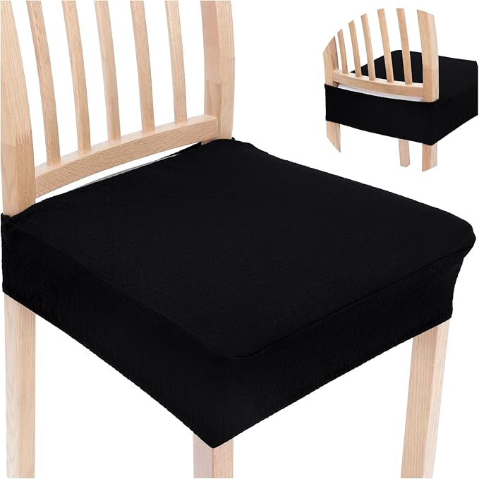 Smiry Stretch Jacquard Seat Covers for Dining Room Chairs Set of 8, Removable Washable Chair Seat Protector Slipcovers, No Rear Covers, Black