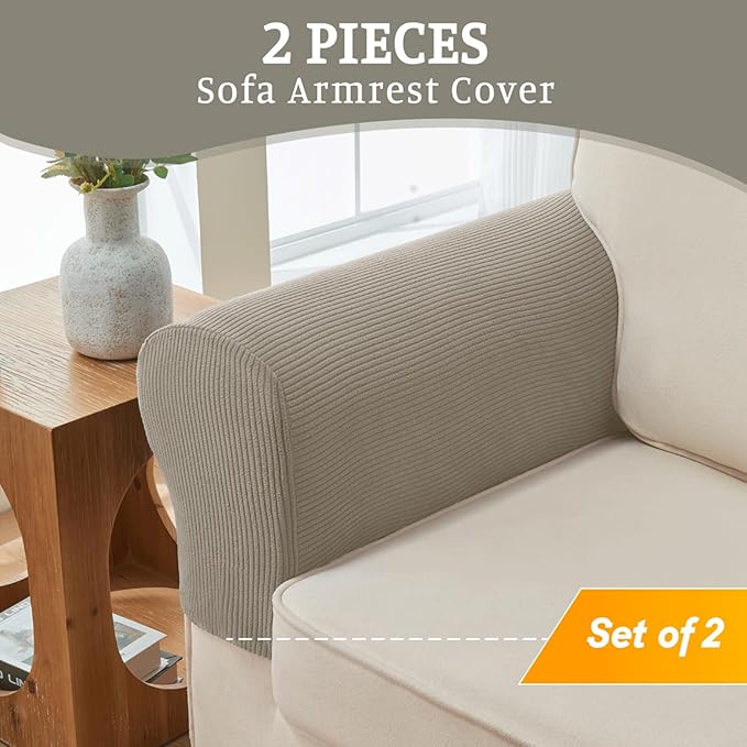Sectional Couch Covers for Sofa Cushion L Shaped Couch Cover Washable Soft Couch Cushion Covers Stretch Sofa Slipcovers(2-Piece for Sofa Armrest Cover, Taupe)