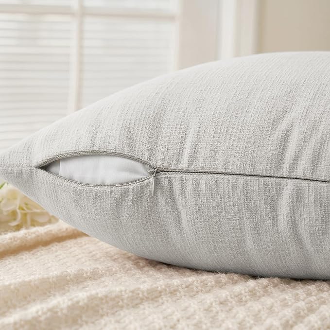 MIULEE Light Grey Couch Pillow Covers 18x18 Inch, Set of 2 Soft Chenille Decorative Square Throw Pillow Covers Farmhouse for Sofa Living Room Bed