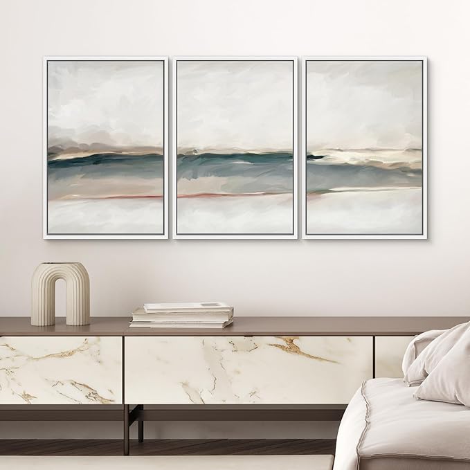 SIGNWIN Framed Canvas Print Wall Art Set Grunge Gold Pastel Landscape Shapes Abstract Illustrations Modern Art Decorative Nordic Chic Calm/Zen for Living Room, Bedroom, Office - 16"x24"x3 White