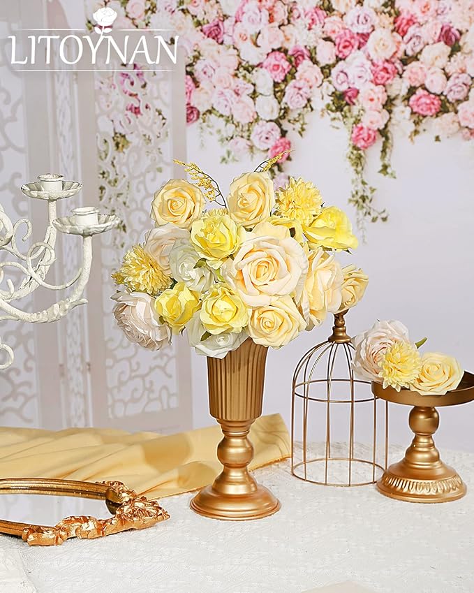 Artificial Flower Combo Flowers Exquisite Yellow Flower Box Set for DIY Bouquets Centerpieces Floral Arrangements, Multi Use Wedding Party Home Decorations Faux Flowers（Yellow & Peach ）
