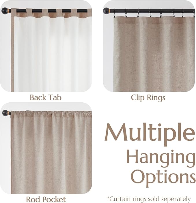jinchan Linen Curtains with Privacy Lining 63 Inch Length Taupe Brown Farmhouse Closet Lined Drapes for Small Narrow Window Bedroom Living Room Bay Window 2 Panels Rod Pocket Back Tab