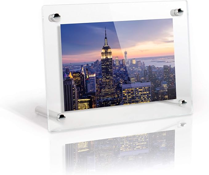 ArtToFrames Floating Acrylic Frame for Pictures Up to 10x10 inches (Full Frame is 14x14) with Chrome Desktop Hardware, Acrylic-109-10x10-74-75