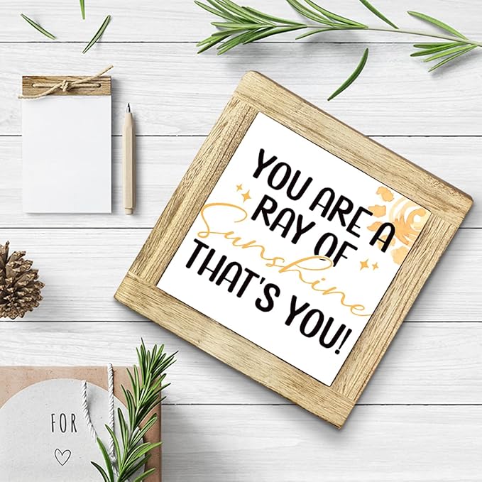You Are A Ray Of Sunshine Coaster - Friendship Gift, Funny Thank You Gift, Positivity, Funny Home Decor, Box Wood Plaques Desk Décor, Rustic Farmhouse Decor for the Home Sign, Housewarming Gifts