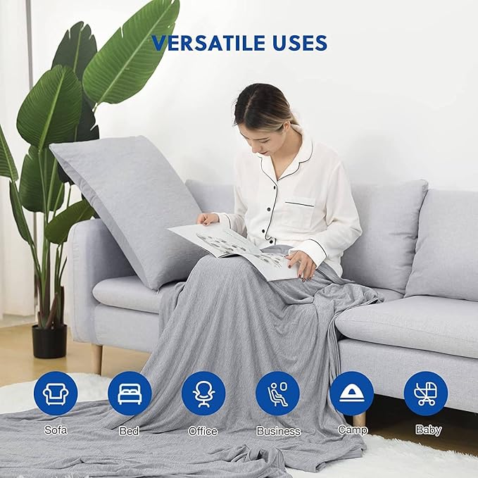 HOMFINE Cooling Blankets for Hot Sleepers - Summer Blanket Thin Lightweight Breathable Soft Double Side Enhanced Cooling for Bed Couch Sofa, Keep Cool for Night Sweats (Grey, 90 x 90 inches)
