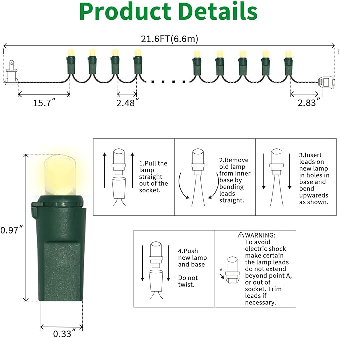 LAMPHOME 100 Count Warm White - String Lights - 21.6FT LED Christmas Light, Mini led for Indoor Outdoor Home Holiday Party Wedding Independence Day Decoration