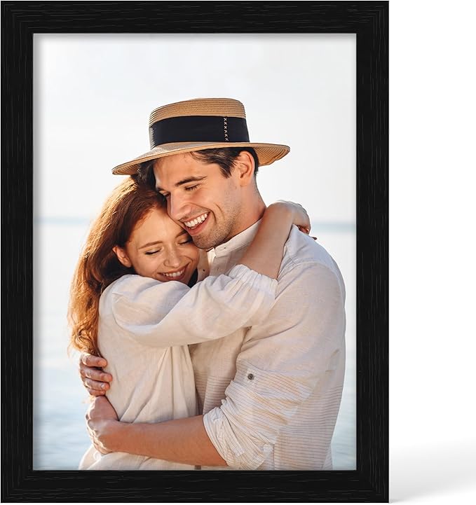9x12 Picture Frame - 9 x 12 Photo Frame Made of Solid Oak Wood and Real Glass,Display Picture 2 Opening 5x7 with Mat or 9x12 Without Mat for Wall & Tabletop(Color Black)