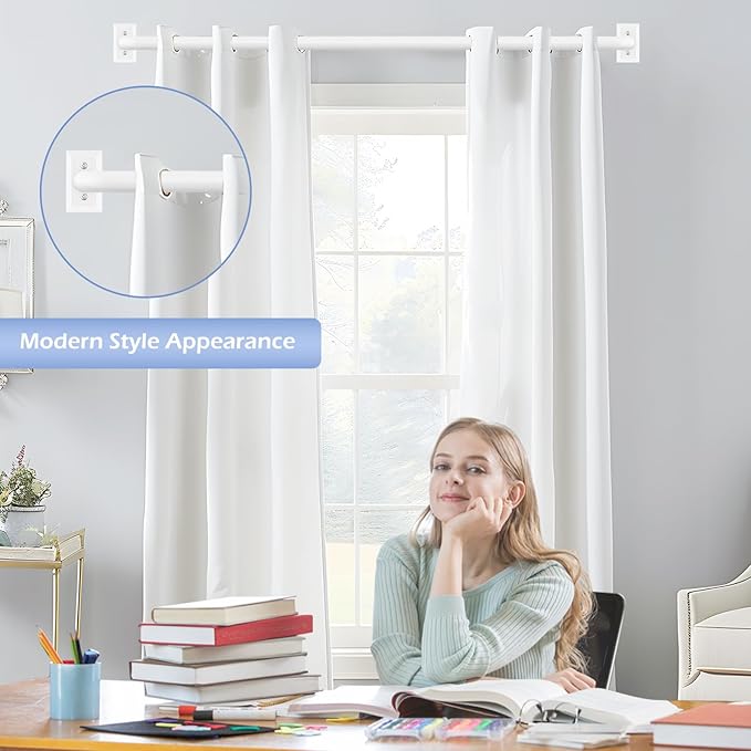 White Wrap Around Curtain Rods 28 to 48 Inch:Blackout Heavy Duty Adjustable Window Curtain Rod Room Darkening,1Inch Modern Industrial Curved French Return Metal Drapery Rods Easy Install,White