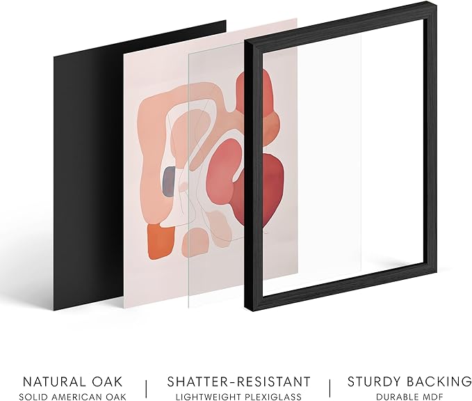 HAUS AND HUES Colorful Abstract Wall Art - Minimalist Retro Picture for Living Room Decor, Red and Pink Modern Wall Art Painting (Pink Abstract Shapes, Black Frame, 11x14)