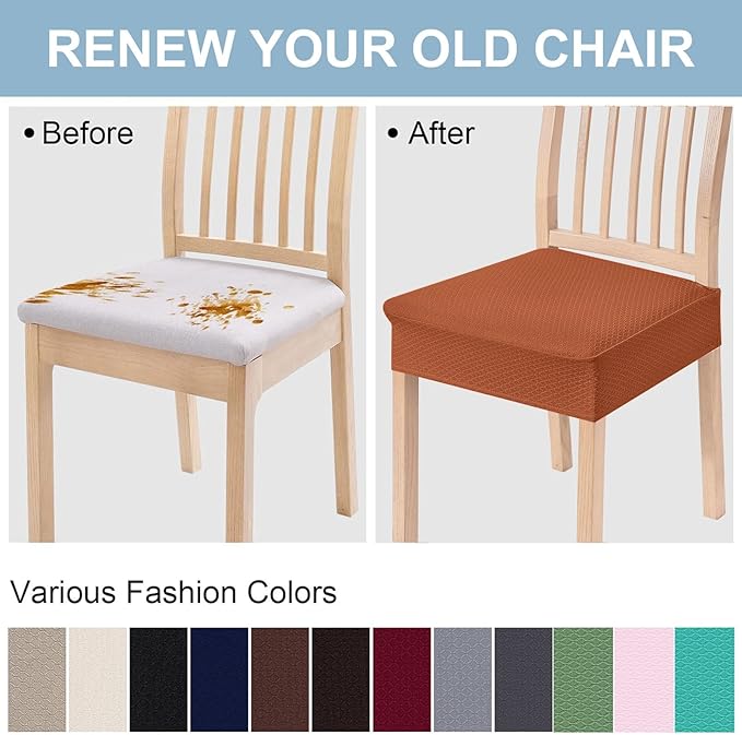 Smiry Stretch Jacquard Seat Covers for Dining Room Chairs Set of 6, Removable Washable Chair Seat Protector Slipcovers, No Rear Covers, Rust