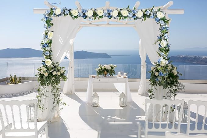 2 Pack Artificial Peony Flower Garland - 6ft Silk Peony Garland Flowers Vine Blue and White Peony Silk Flowers for Wedding Arch Party Table Decoration (Blue)