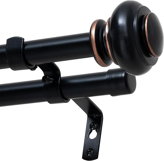 H.VERSAILTEX Double Curtain Rods for Windows 16.2 to 43.8 Inches, 3/4 inch Diameter, Adjustable, Decorative, Telescoping, Black, Wrought Iron, Matte Finish