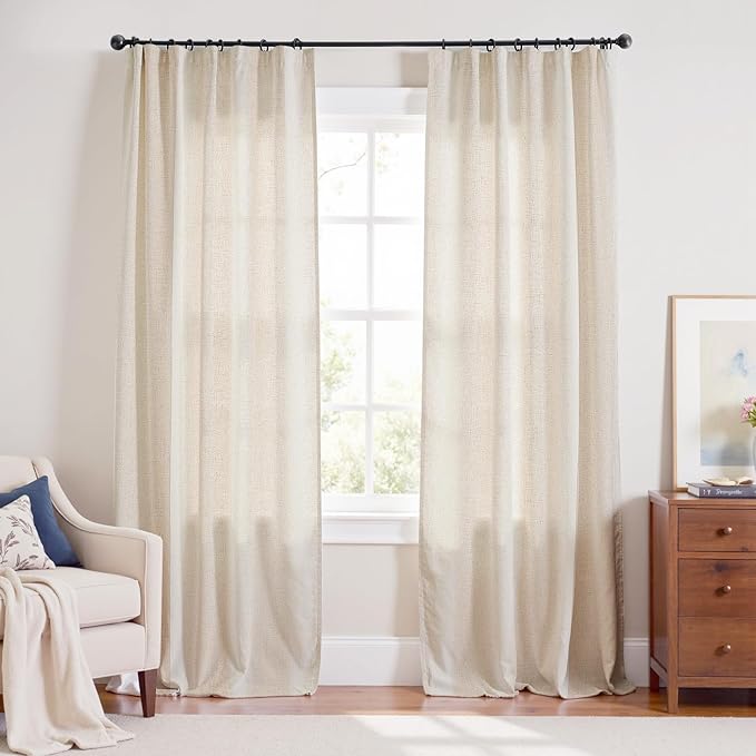 jinchan Beige Linen Blend Curtains 96 Inches Length 2 Panels for Bedroom Living Room, Floor to Ceiling 60 Inches Wide Natural Farmhouse Drapes with Rod Pocket Back Tab (60W x 96L, Ecru)