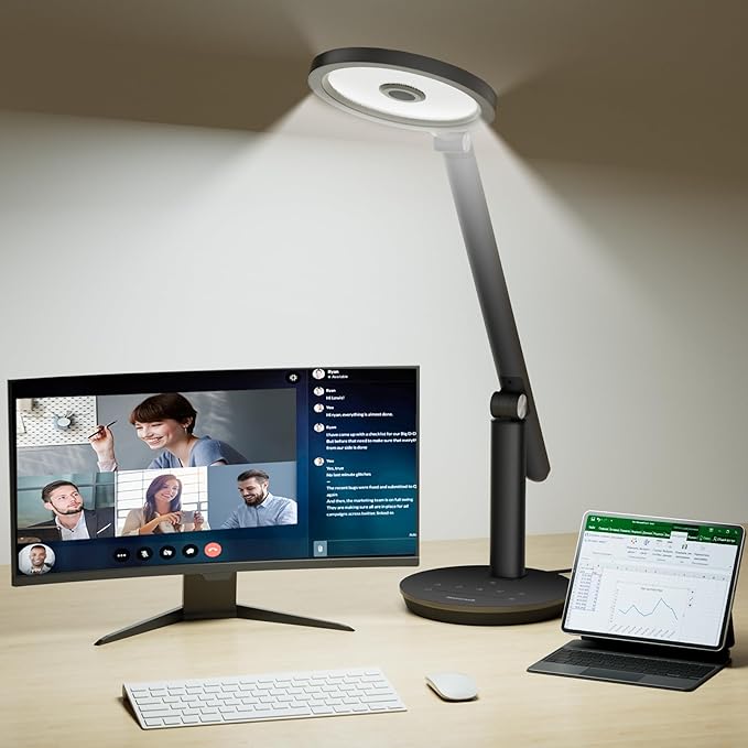 Honeywell Desk Lamp for Home Office, H6 Sunturalux™ Eye-Caring Led Desk Light, 800LM Dimmable Desk Lamp with Timer, Touch Control Tall Desk Reading Light, Table Lamp for Circle Webcam, Study, Bedroom