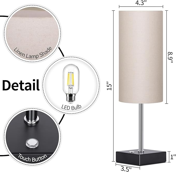 AVV Cordless Table Lamp with Dimmable, Rechargeable 3 Modes Battery Powered Bedside Lamp, Battery Operated Lamps for Night Stand, Touch Lamp for Bedroom, Living Room,15 Inch Linen 2PK