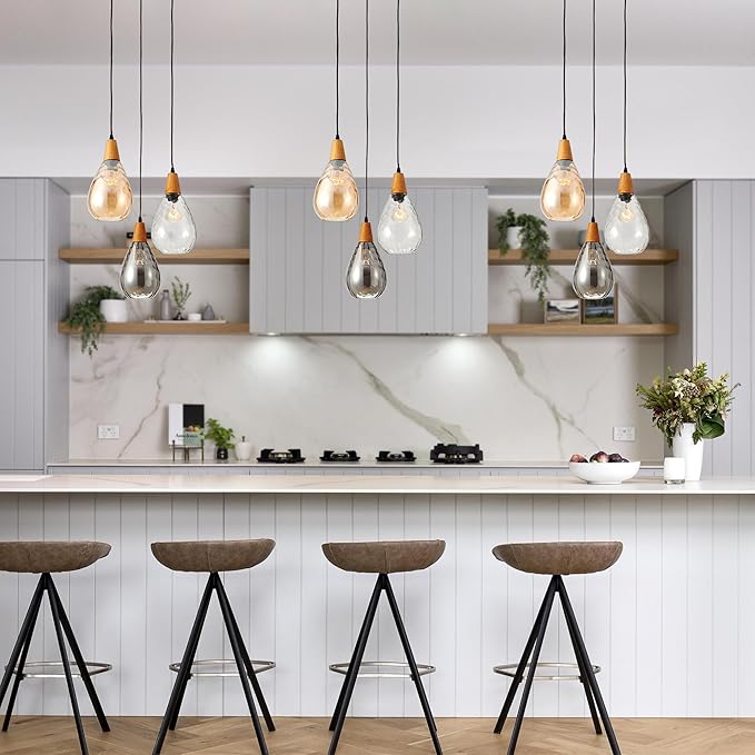 Modern Glass Pendant Light Fixtures, 3 Lights Hammered Glass Pendant Lights, Vintage Cluster Pendant Light in Matte Black Finish, Hanging Lamp for Dining Room Kitchen Sink Foyer Cafe Bar