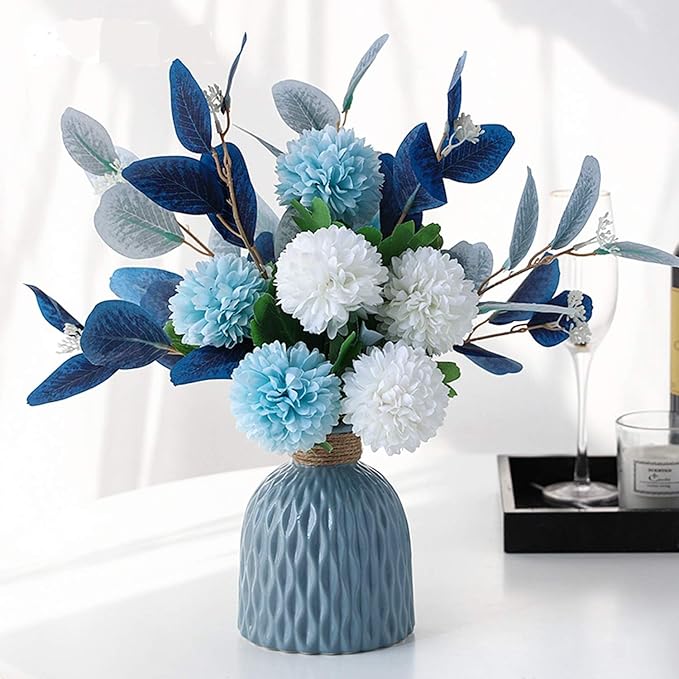 Artificial Flowers with Vase Faux Hydrangea Flower Arrangements Table Centerpieces for Home Garden Party Wedding Decoration