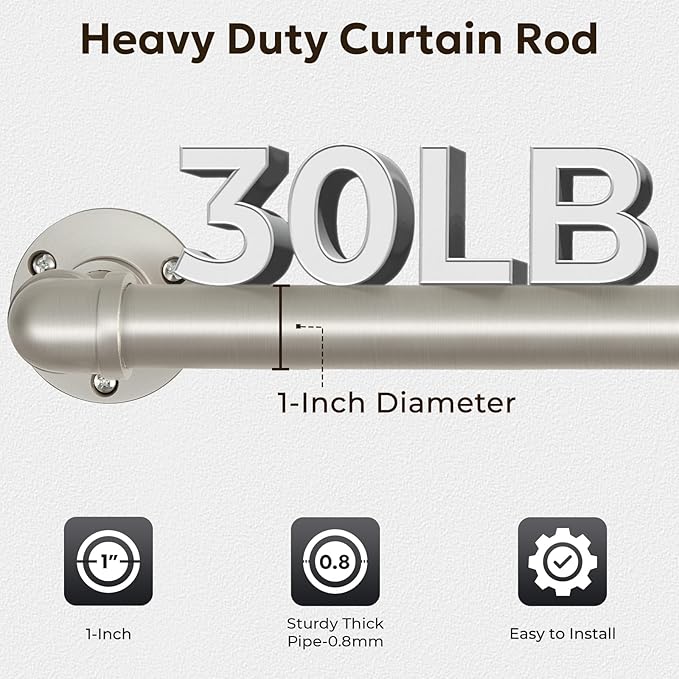 Zeerobee Curtain Rods for Windows 48 to 84, 1 Inch Industrial Wrap Around Curtain Rod, Indoor/Outdoor Room Divider Adjustable Drapery Pole, 48"-86", Brushed Nickel