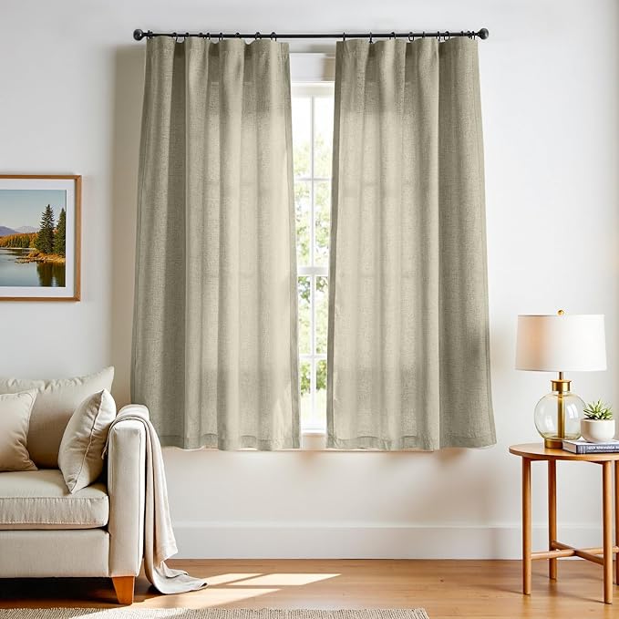 jinchan Linen Blend Curtains 72 inch Length 2 Panels for Bedroom Living Room, Light Filtering 50 inch Wide Farmhouse Drapes with Rod Pocket Back Tab(50W x 72L, Light Green)