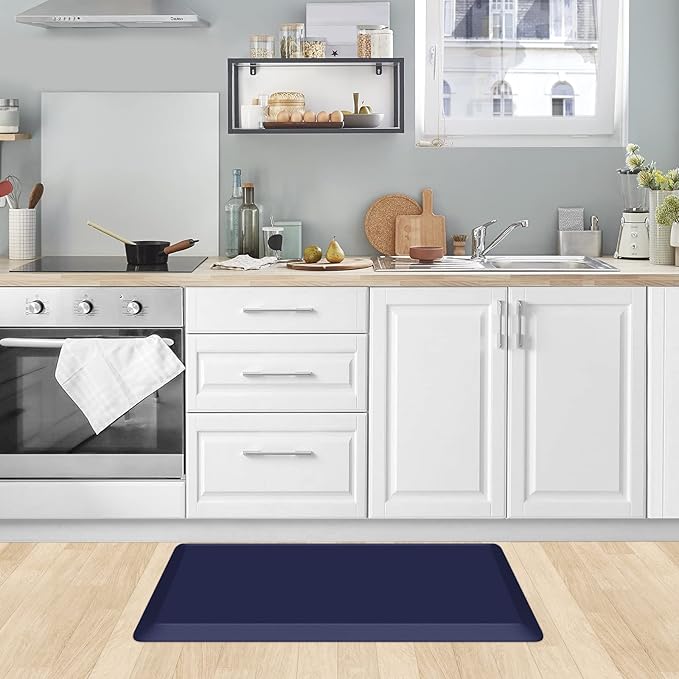 KitchenClouds Kitchen Mat Cushioned Anti Fatigue Kitchen Rug 0.8inch Waterproof Non Slip Kitchen Rugs and Mats Standing Desk Mat Comfort Floor Mats for Kitchen Sink Office (17.3"x28", Blue)
