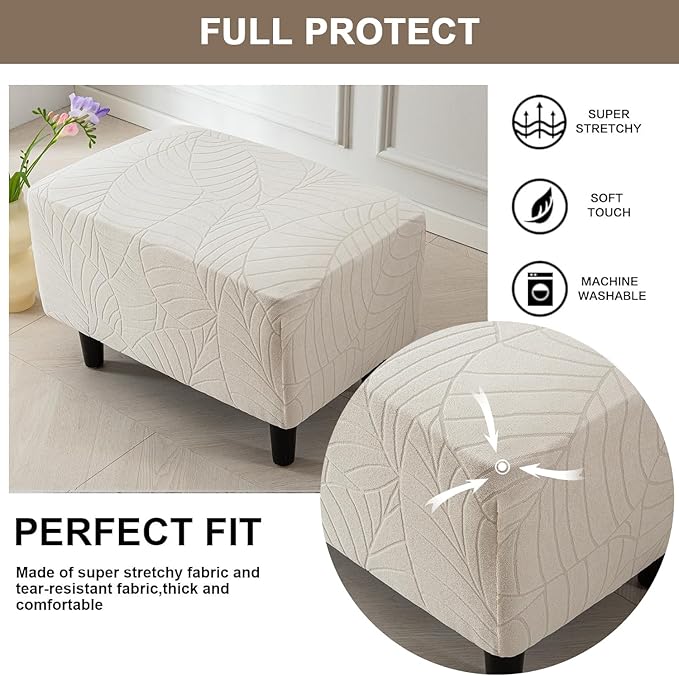 Eco-Ancheng Ottoman Cover Stretch Rectangle Footrest Stool Slipcover Ottoman Bench Covers Jacquard Footstool Protector Covers Storage Ottoman Slipcovers for Foot Stool with Nonslip Elastic Bottom,05