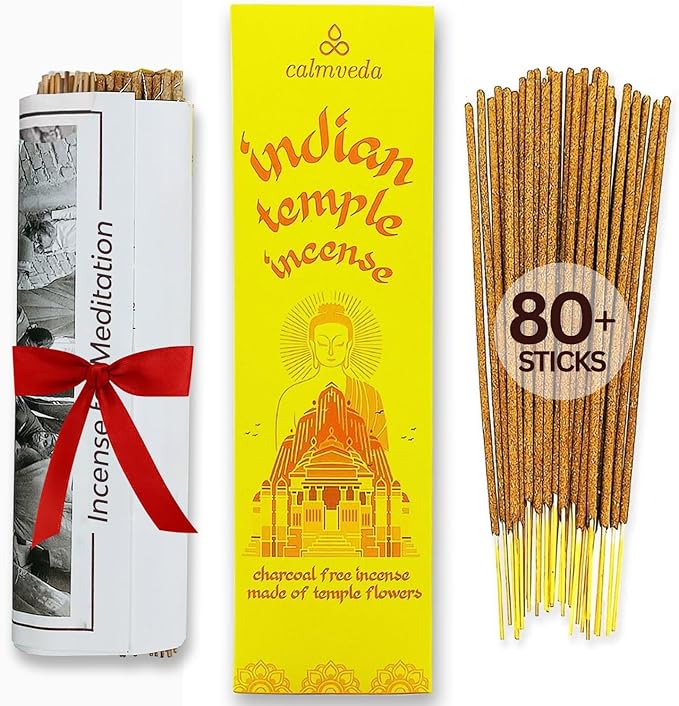 Spiritual Indian Temple Incense Sticks - 80 Charcoal Free Incense Sticks, Made from Upcycled Flowers | Inspired by Siddhivinayak Temple (Mumbai) | Spiritual Incense to add Calmness
