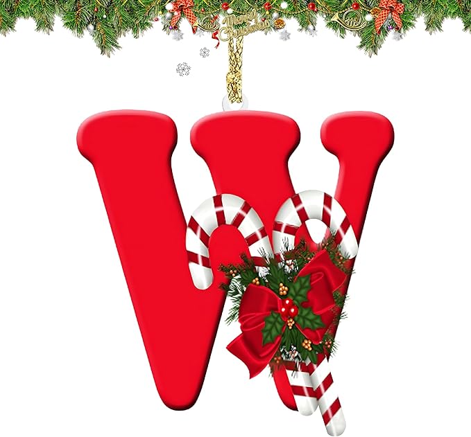 26 Letter Ornaments Christmas Tree Decoration Personalized Christmas Letter Tree Hanging Pendant Xmas Alphabet for DIY Craft Ornaments(W)
