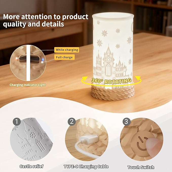 Bedside Table Lamp for Bedroom - 3 Color Temperatures Nightstand Ambience Lamps with USB C Charging, 360 Degree Rotating Shade Touch LED Lamp for Living Room, College Dorm
