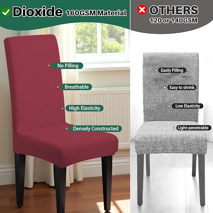 Dioxide High Stretch Chair Covers for Dining Chairs, Washable Dining Chair Covers Set of 4, Soft Dining Chairs Seat Covers, Parsons Chair Slipcover Protectors for Home Hotel Restaurant Banquet
