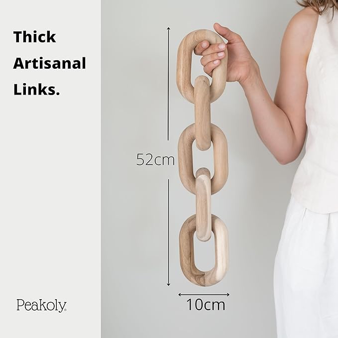 Book Shelf Decor Items - Acacia Wood Chain Link Decor, Coffee Table Accessories, Bookshelf Decors, Sculpture for Shelves, Wooden Decorative Objects, Link Ornament, Living Room Accents
