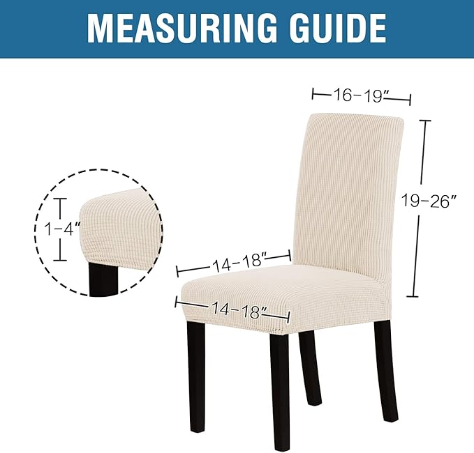 H.VERSAILTEX Stretch Dining Chair Covers Set of 2 Chair Covers for Dining Room Parsons Chair Slipcover Chair Protectors Covers Dining, Feature Textured Checked Jacquard Fabric, Natural