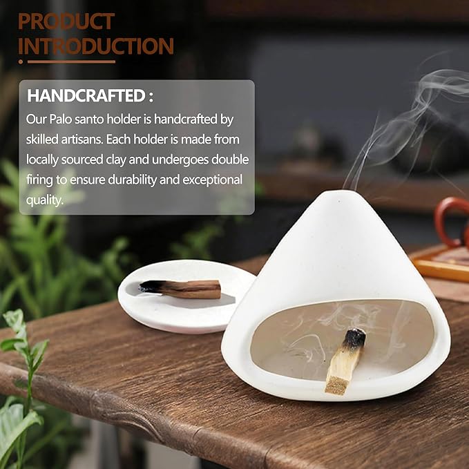 Set of 2 Palo Santo Holder Ceramic Sage Incense Burner Ash Catcher Meditation, Zen, Yoga Decor for Christmas Housewarming(White)