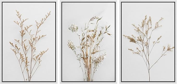 MUDECOR Framed Canvas Print Wall Art Wildflower Floral Botanical Prints Minimalist Wall Art Modern Farmhouse for Bedroom - 16"x24"x3 White