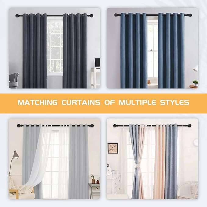 Curtain Rods for windows,1" Diameter Curtain Rod, 32-240" Standard Decorative Window Curtain Rod Set with Brackets for bathroom Kitchen Bedroom Window, Black
