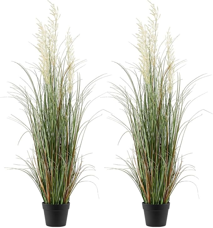 VEVOR Artificial Grass Plant, 2 Pack 47 inch Reed Flower Grass in Pot, Premium PVC Faux Fake Greenery Shrubs Plant for Indoor Outdoor House Home Garden Office Room Décor, Housewarming, Green