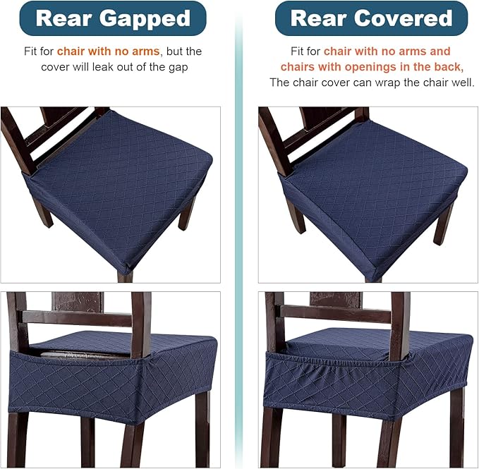 Genina Waterproof Seat Covers for Chairs,Set of 4 Dining Room Chair Seat Covers for Kitchen,Stretch Jacquard Removable Washable Dining Chair Slipcovers Protectors,No Rear Covers, Navy Blue