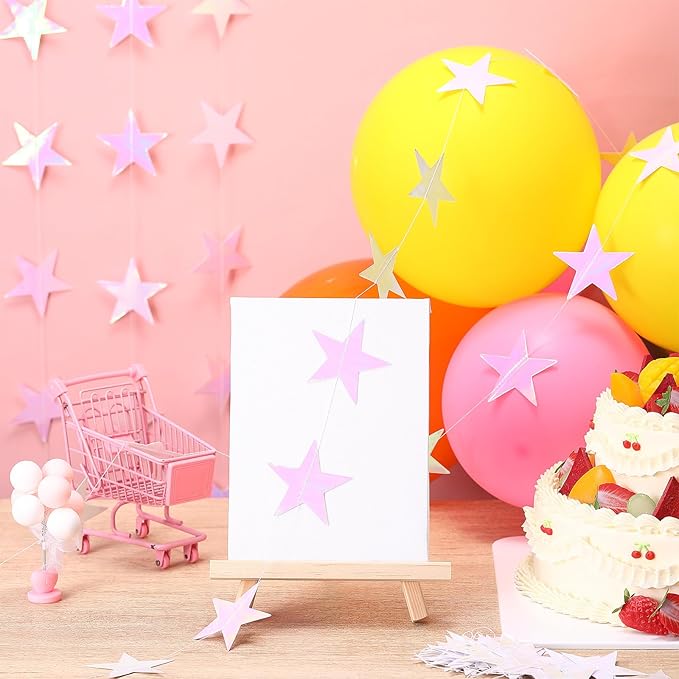 Patelai Glitter Star Garland Banner 2026 New Years Decor 130 Feet Star Hanging Banner Twinkle Backdrop for Birthday Classroom Wedding Christmas Party Supplies(Iridescent Pink)